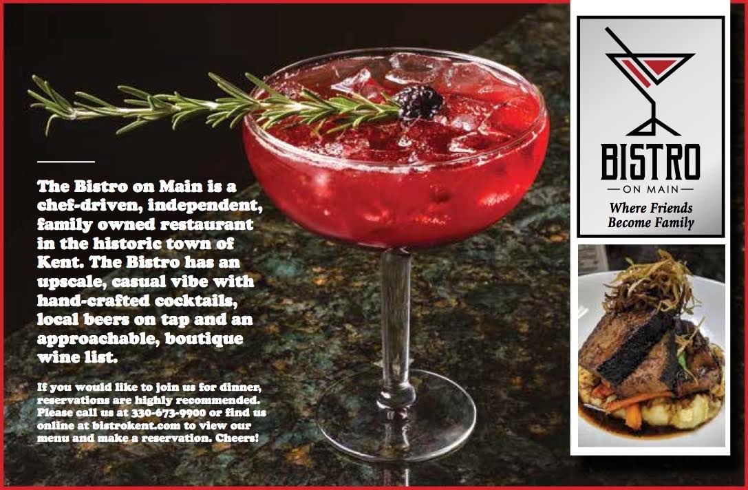 KACC E-blast:  Bistro on Main
1313 West Main Street, Kent, OH 44240          330.673.9900          bistrokent.com