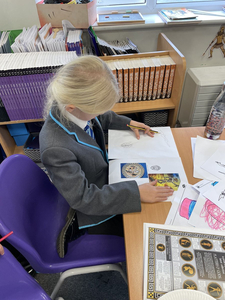 AtlanticPrimary's tweet photo. Who let the gods out? Year 4 really enjoyed Greek day, acting out the Greek myth Pandora’s Box, designing Greek plates and creating their own constellation coaster. What a Greek day! https://t.co/yo6P1FbOA4