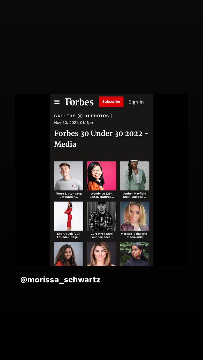 MorissaSchwartz's tweet photo. What a group! I’m honored to be on this list with so many people I was already a fan of from their work!
#30Under30 #ForbesUnder30 https://t.co/qHkbEubD0c