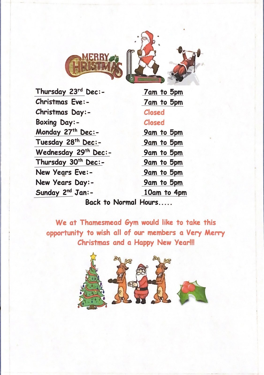 Thamesmead Gym on Twitter "Gym opening hours over Christmas 🎄🎅 https