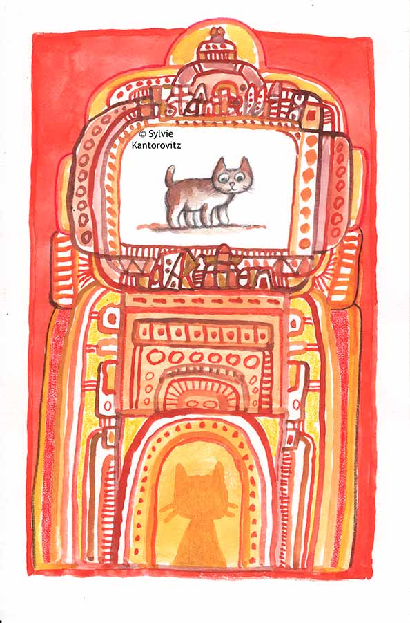 SylvieKant's tweet image. Playing with an abandoned drawing.  A cat portal? 
#FromTheDrawingTable #JustForFun #DrawingGame #Sketchbook
#Doodling #gouache #ColoredPencils #Cats 
#illustration #kidlitillustration #childrensbooks #childrensbookillustration #illustrator