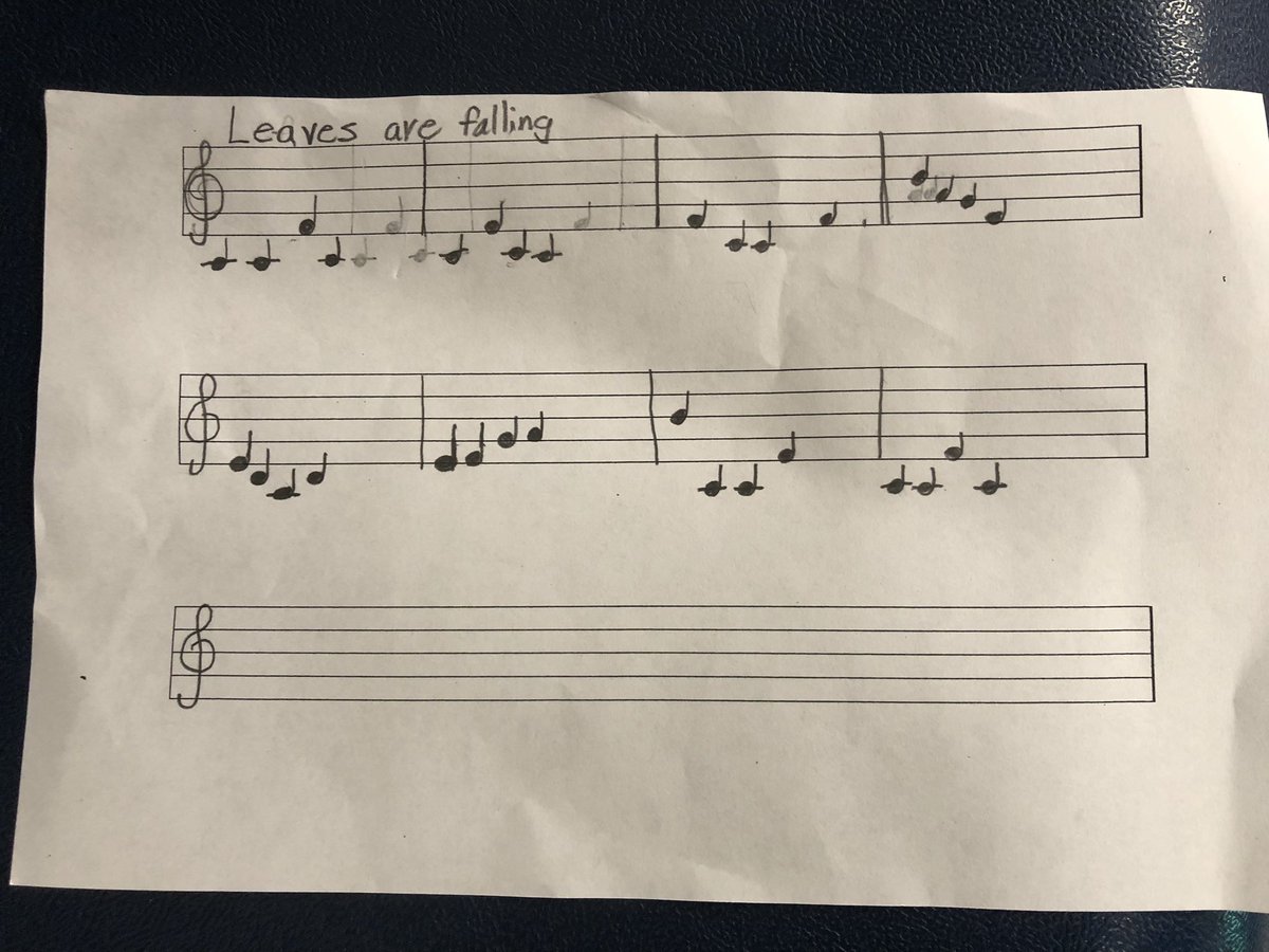 My 5th graders wrote songs in Chrome Music Lab and transferred them to staff paper. I was proud of their accomplishment and so were they! Here’s a sample. #musiced <a href="/Skyview_STEM/">Skyview STEM</a>