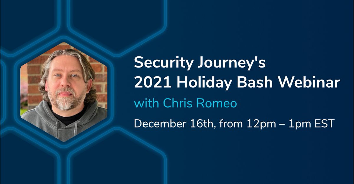 SecurityJourney's tweet photo. We are excited to wrap up 2021 by inviting you to join our Holiday Bash Webinar! We will review a quick recap of our past webinars and share hot AppSec content that you should take into 2022! Register here: https://t.co/8QzPQH51fV
 
#SecurityJourney #AppSec #CyberSecurity #Raffle https://t.co/Si9HLKKV1T