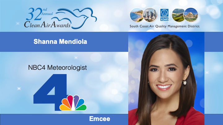 SouthCoastAQMD's tweet photo. Our #CleanAirAwards emcee and @NBCLA Meteorologist Shanna Mendiola (@ShannaNBCLA) welcomes our virtual audience to our 32nd Annual #CleanAirAwards virtual ceremony! https://t.co/6mlCmTkqdZ