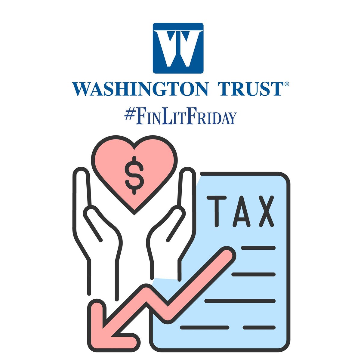 WashTrust's tweet photo. ‘Tis the season of giving! If you plan to donate to charity this holiday season, be sure to hang onto your receipts- charitable donations are tax deductible and can help reduce your tax bill! #finlitfriday https://t.co/TSYgpX9SRe