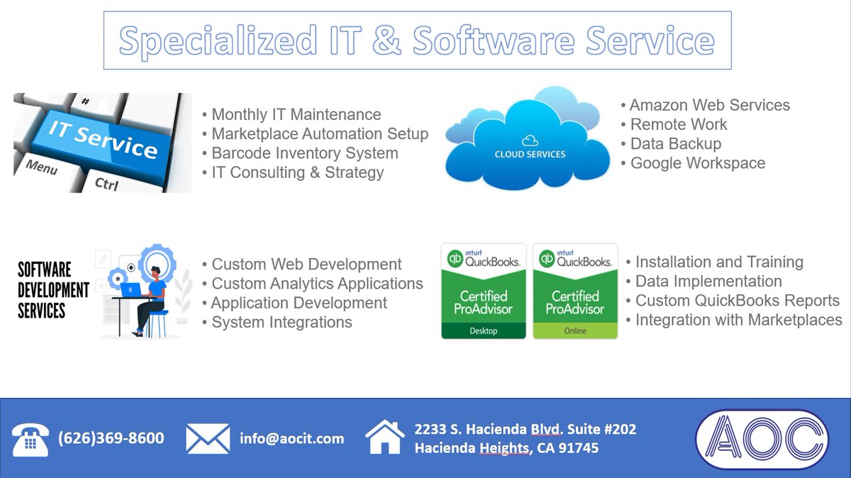 ComputersOmega's tweet photo. We have been providing IT solutions and developing software for small, medium, and enterprise level businesses. If you’d like to quickly and easily complete your business plan, call us anytime for a free evaluation at (626) 369-8600.
#IT #ITsupport #MISsupport #ITservices #AOCIT https://t.co/IRVHsdgP5G