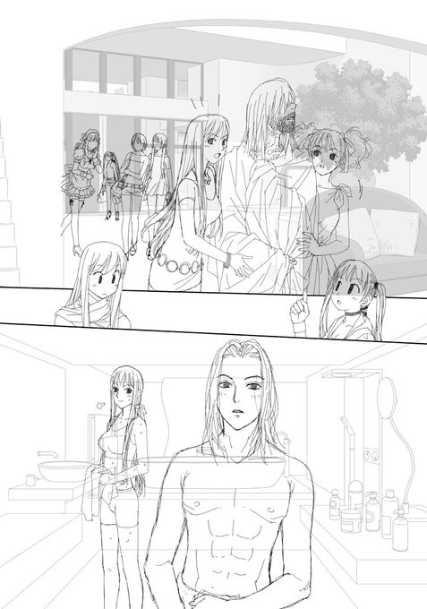 「My doll house」の下描き
台詞フキダシ擬音無し絵その、108

風呂入ったら別人…ってよくあるお約束シーンなのじゃ〜😅 