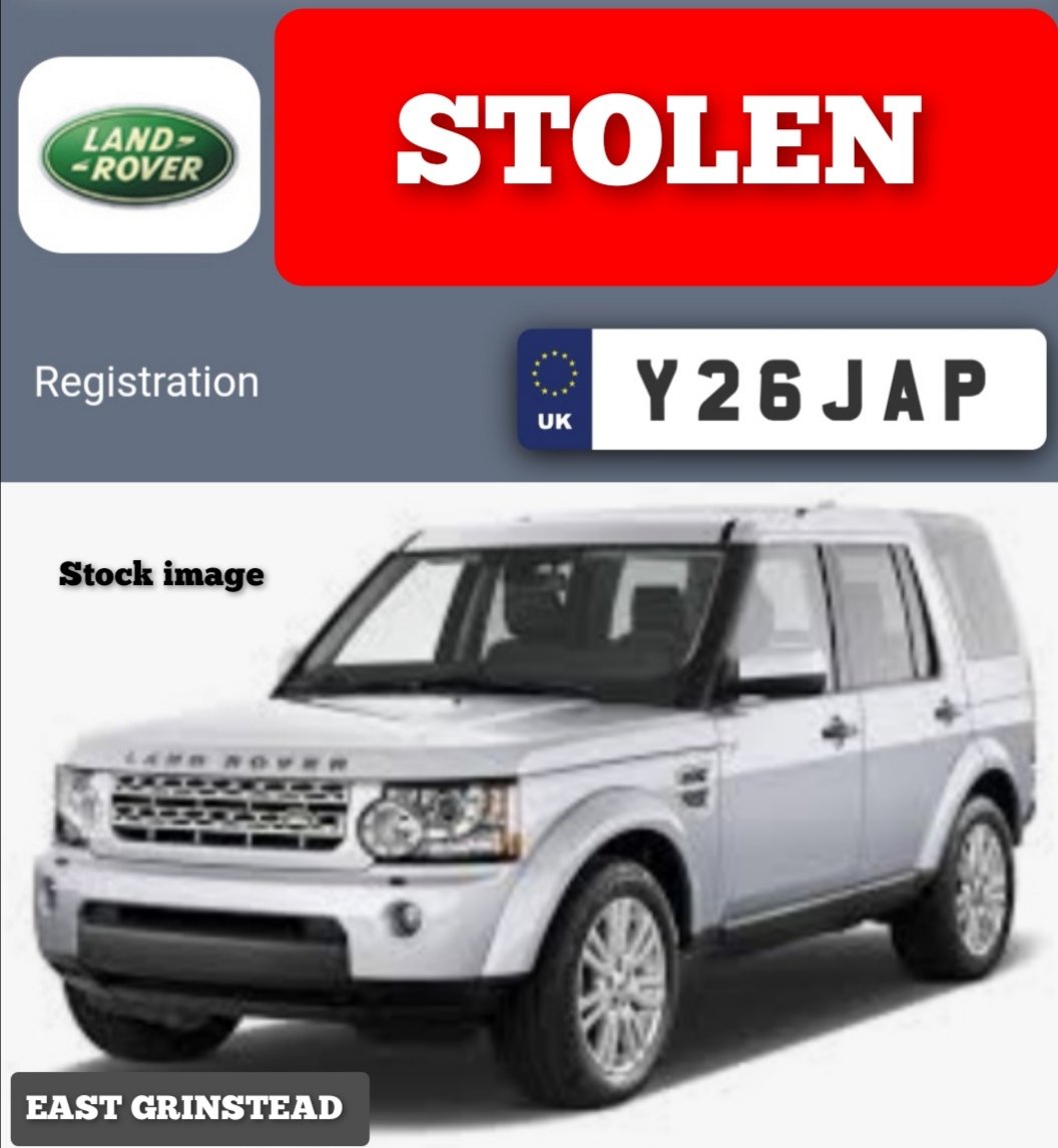 EdwardH08678864's tweet photo. STOLEN  LAND ROVER DISCOVERY

EAST GRINSTEAD

03/12/21

Around 18:00-19:00hrs

Entry method, window break. 

Please keep an eye out for this vehicle, any sightings please call the Police immediately.

Thank you. 

#VehicleCrime
#SCWops https://t.co/Tvmo3731tI