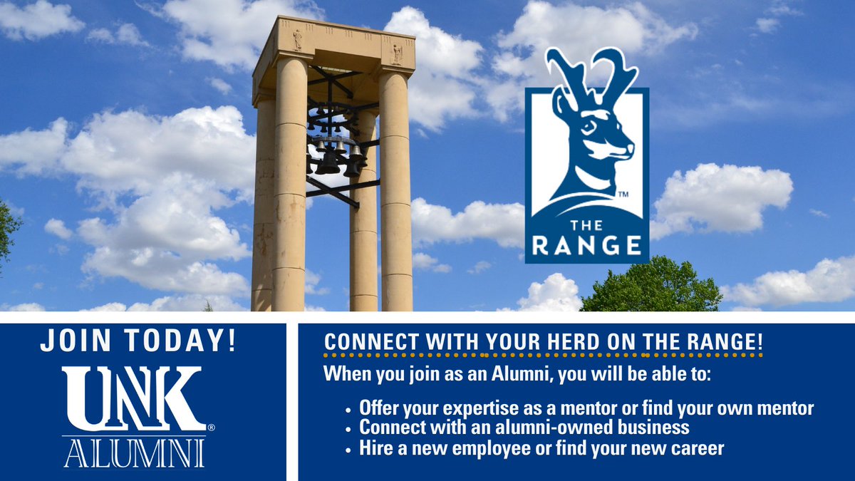 UNKAlumni's tweet photo. Building and maintaining a strong network is more important than ever! Join The Range to support and mentor current students and young alumni. Find you herd, today! https://t.co/wXBIdRMQRL! #UNKAlumni #Loper4Life https://t.co/Tw4mjMurHA