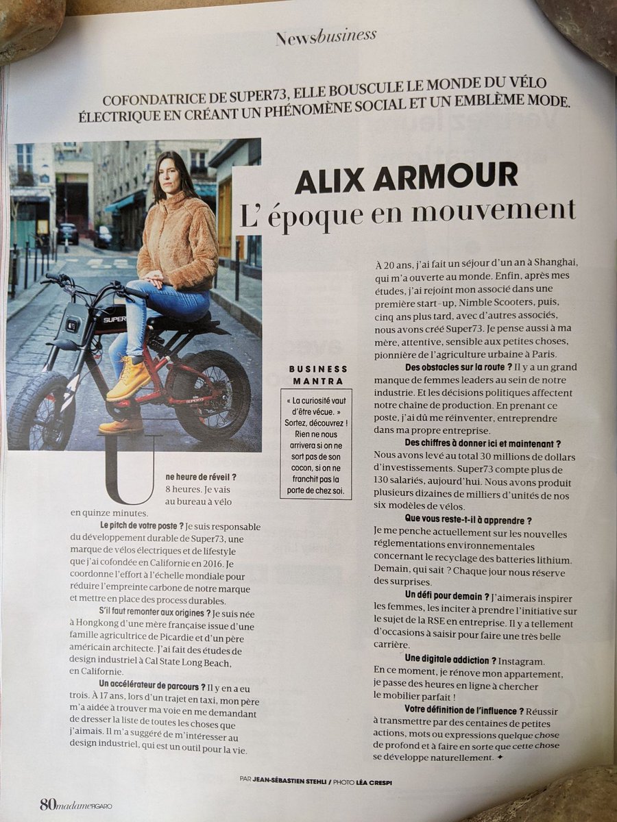 My sister, a kick-ass cofounder of one of the coolest electric motorbikes companies out there, talks about her passion and her leadership developing sustainable supply chains in @Madamefigaro @alixarmour @super73