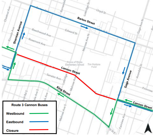 hsr's tweet photo. #HSRAlert: #HSR3 on detour on Cannon Street between Sherman and Gage Avenue starting December 12th until December 13th at 7am.
E/B: Right on Barton Street, Right on Gage Avenue, Left on Cannon Street https://t.co/4EVJyxhLRG