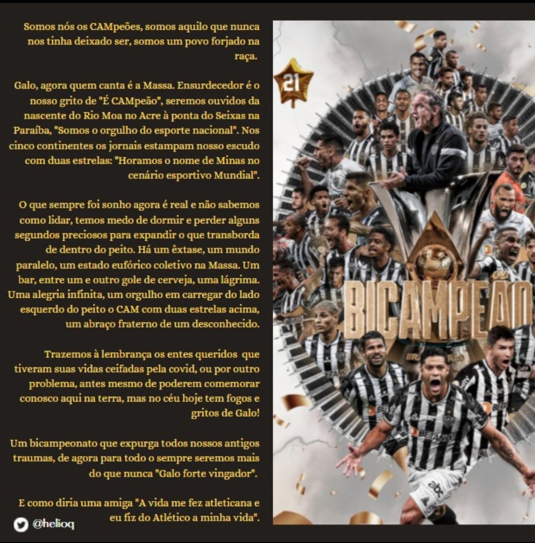 helioq's tweet photo. Meu texto sobre nosso BiCAMpeonato . Quem gosta de uma leitura é só clicar na imagem. #galo #galocampeao #Atletico #AtleticanoSegueAtleticano @Atletico @pinelfabio @chico_pinheiro @zeca1908 https://t.co/Brzp4vCavH