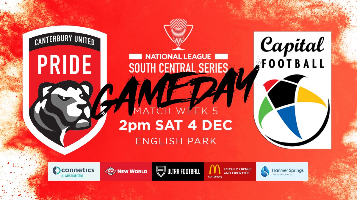 CanterburyUtd's tweet photo. IT'S GAME DAY - Get down to English Park to catch the Pride in action as we celebrate 100 years of women's football in New Zealand! 

🆚 Capital Football
⏰2pm Kick off
🗓 Saturday, 4th December 
📍 English Park

#PlayWithPride #CU21 #CUvsCF https://t.co/cRwFj1OMf8