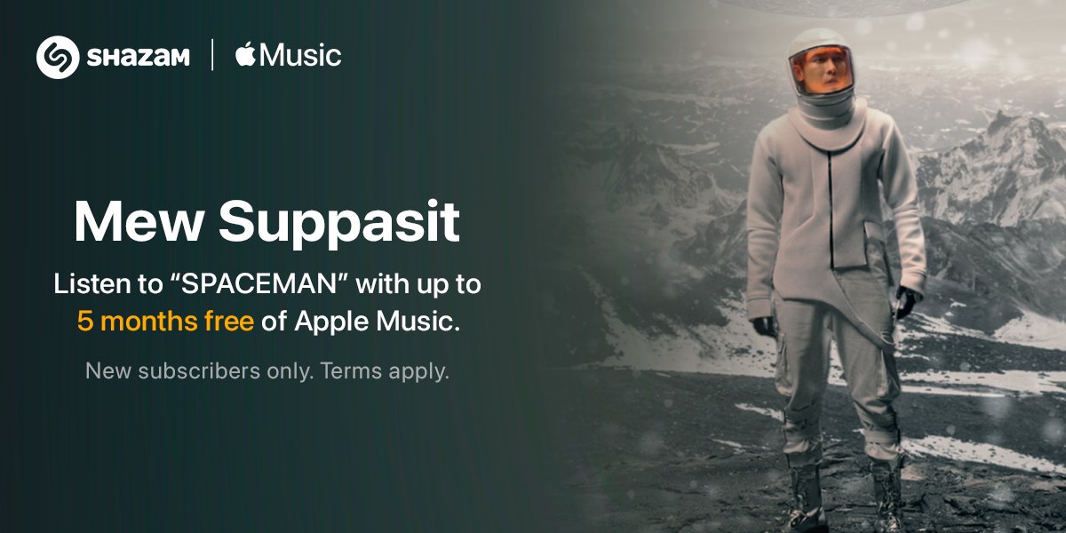 Shazam's tweet photo. Check out #SPACEMAN by @MSuppasit in Shazam to get up to 5 months free of @AppleMusic: https://t.co/NR5zedJMD6 Terms apply. https://t.co/Nl9Yu3jTlv