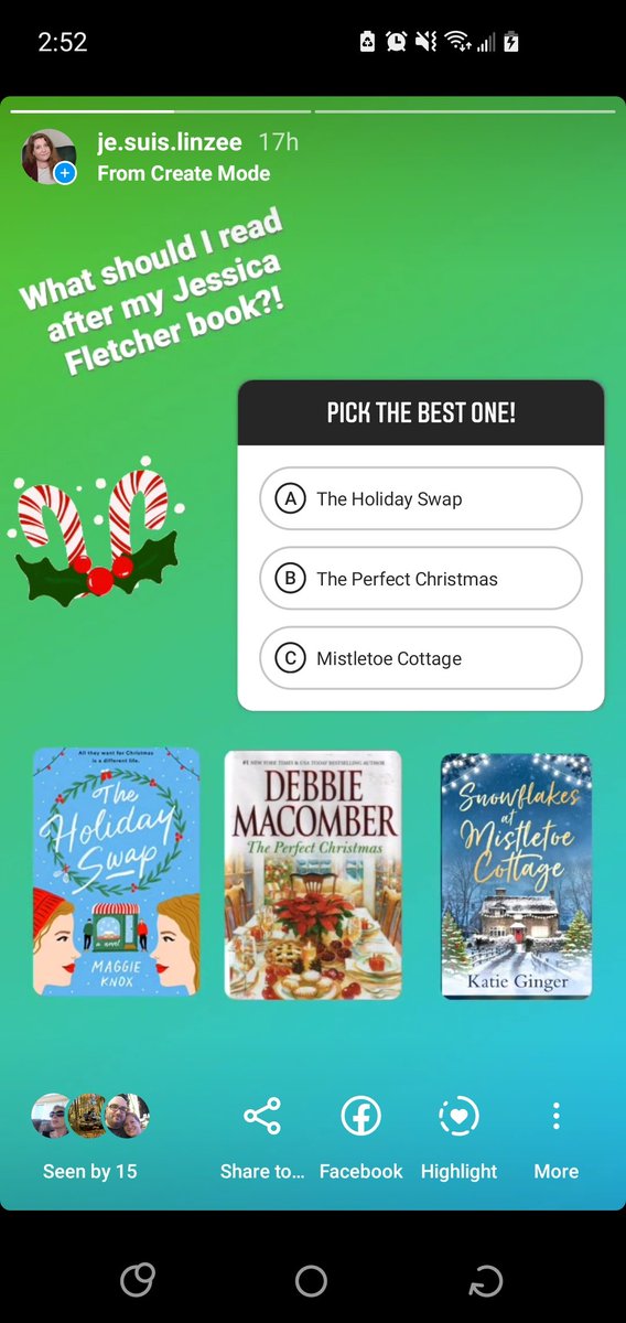 LindsayByerlay's tweet photo. @ReindeerReadat1 winner is The Holiday Swap for some weekend reading after I solve the murder in Cabot Cove! ❤ Happy Reading, booklovers! https://t.co/QhAijDUUC9