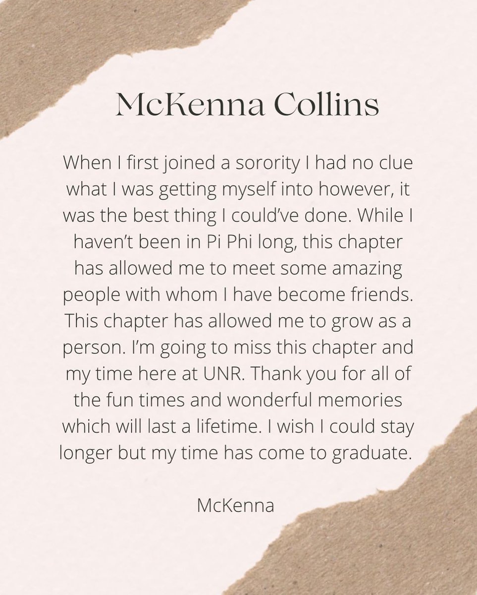 NevadaPiPhi's tweet photo. McKenna Collins has been an amazing contribution to NV Alpha within her last collegiate year. She’s been a sincere friend to each and every one of our members since she was initiated in 2020. NV Alpha thanks you for the unforgettable memories you’ve made. Pi Phi Love &amp; Ours ❤️ https://t.co/hC5nVom737