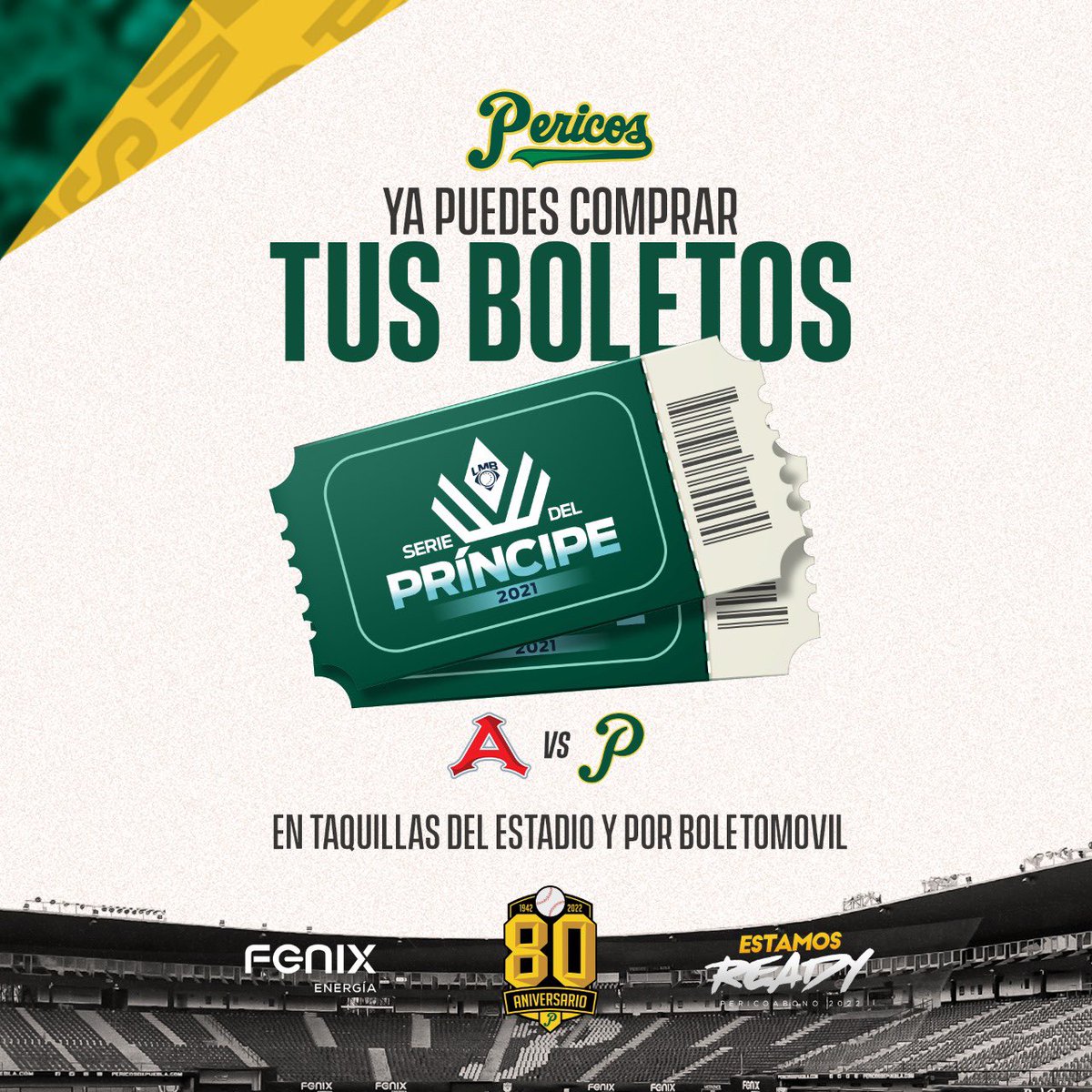 Pericos_Oficial's tweet photo. ¡Un verdadero aficionado no deja a su equipo solo en el campo! 👊🏼
¡Ya puedes adquirir tus boletos para el 1er de la #SerieDelPríncipe 🤴🏻!
💻 Venta en línea ➡️ https://t.co/smDkerFfkH
🎫 Boletos en taquillas ➡️ De 10 am a 5 pm ⏰
#VolaremosAlto #FinalLIM https://t.co/gvGtpXvPmZ