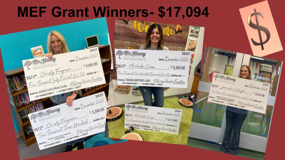 Today Webb teachers were awarded $17,094 in grants from the Mckinney Education Foundation!  We are so thankful for their support.  #MEF #McKinneyEducationFoundation #MEFCollegeChat #mymisd #mckedtech #webblc
