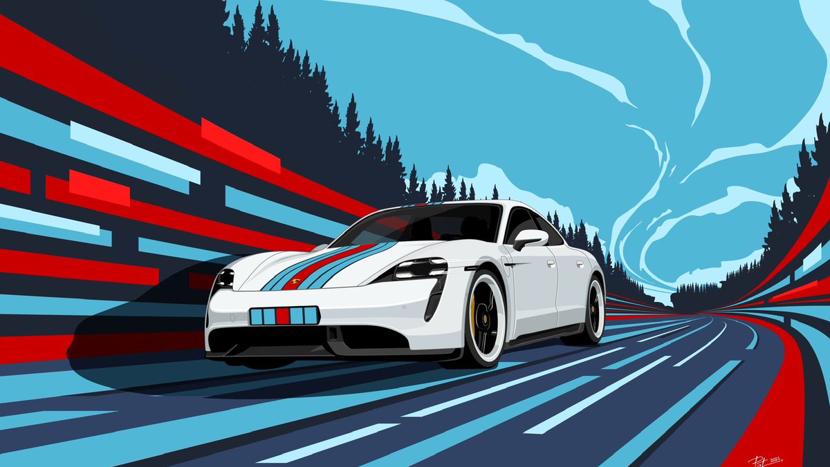 sketch's tweet photo. Racing into the weekend like... 🏎️  

Check out this incredible vector illustration of the Porsche Taycan Turbo by @PatrickCheah79 👏 #MadeWithSketch https://t.co/8tneGNRFhG