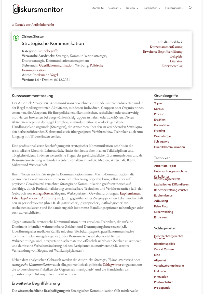 Was ist "Strategische Kommunikation" (#StraKom)? Was zeichnet sie allgemein aus? Welche Funktion erfüllt sie in verschiedenen Tätigkeitsbereichen (Politik, Recht, Medien, Wissenschaft usw.)? Eine ausführlichere Antwort versucht <a href="/VogelFriedemann/">Friedemann Vogel</a> im DiMo:

diskursmonitor.de/glossar/strate…