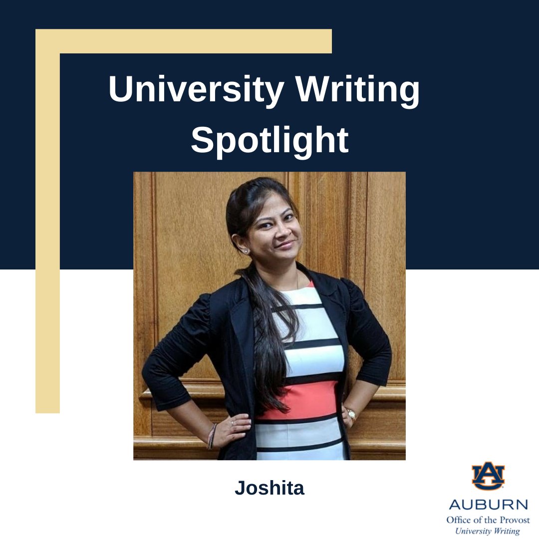 UnivWritingAU's tweet photo. Today we're putting consultant Joshita in the University Writing Spotlight! Scroll through these images to learn more about her. #UniversityWriting #AuburnUniversity #Auburn #WritingAtAU #auburnuniversity https://t.co/fda79XgUHb