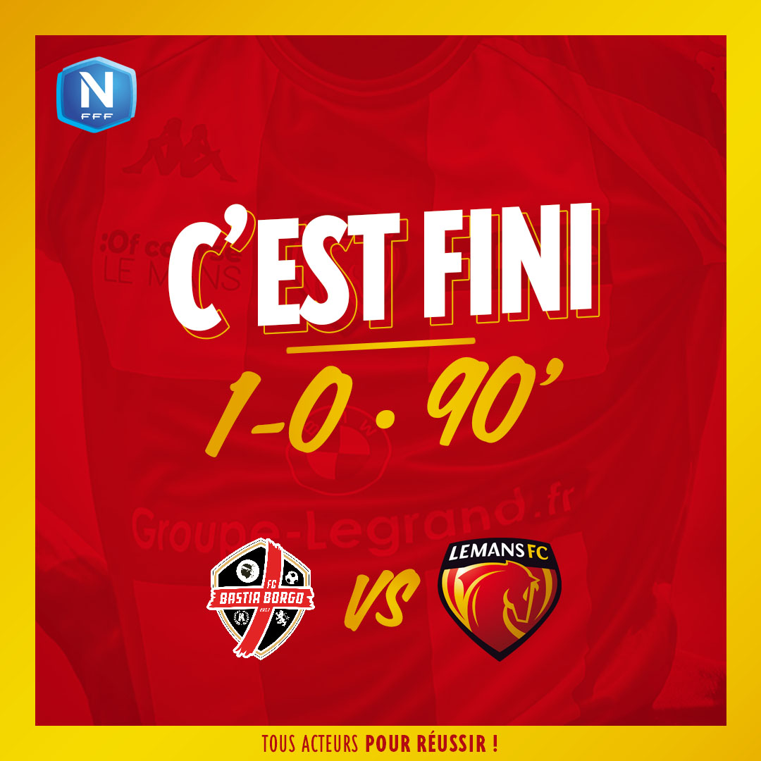 LEMANSFC's tweet photo. #FCBBLMFC 1⃣-0⃣
⏱ 90' | C'est fini à Borgo. Défaite 1-0…
#AllezLEMANSFC 🔴🟡 https://t.co/ArvZb0MLtL