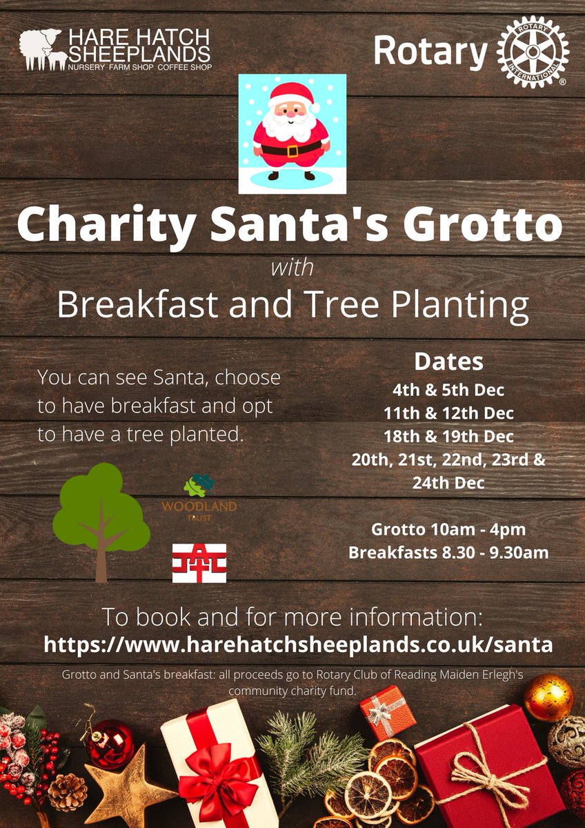 RotaryReadingME's tweet photo. We're excited about helping Santa meet everyone from tomorrow @HHSheeplands! https://t.co/JjkrEjJMCi 

He's got plans to have breakfast with families, see children from 10am-4pm, and his elves are asking children if they want Santa to trees on their behalf. https://t.co/nMPsz738B0