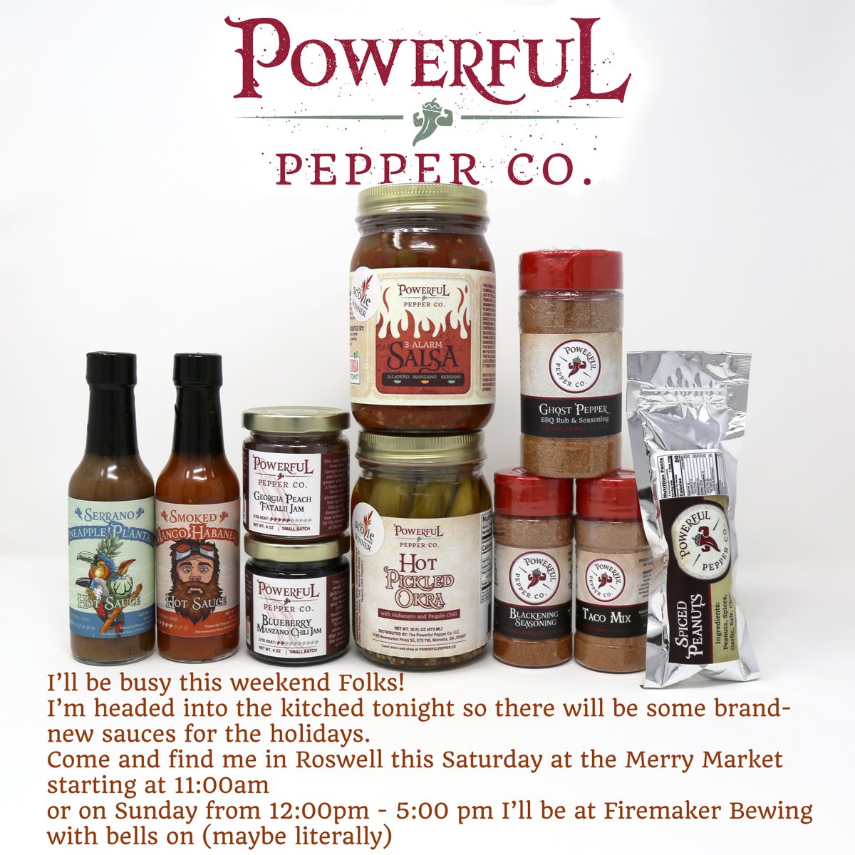 powerfulpep's tweet photo. So if you haven't gotten in your orders I'm going to do my best to sell out of everything this weekend! #powerfulpepperco #shoplocal #buylocal #hotsauce #spicy #spicygifts https://t.co/SwzC2bR4Fx