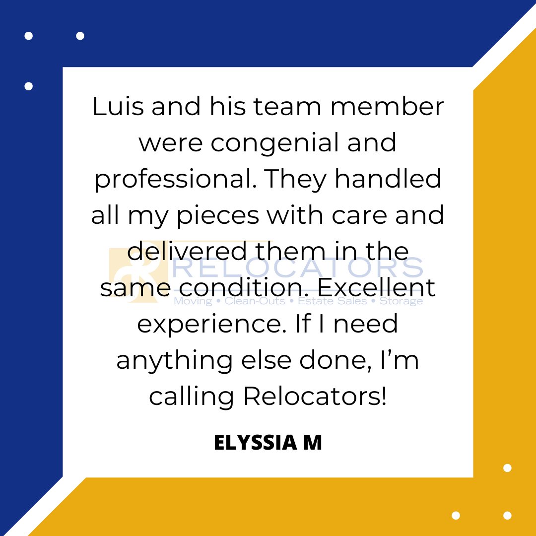 USRelocators's tweet photo. Thank you, Elyssia! We strive to make moving not only stress-free, but enjoyable - and when our customers confirm that we’ve succeeded and given them a five-star experience, we couldn’t be more thrilled. https://t.co/iwJYdl9FRX