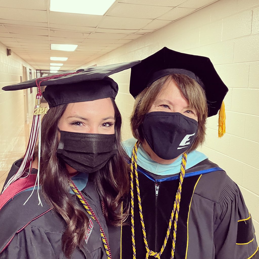 EKU_CHS's tweet photo. Dean Schneck with CHS student speaker Shelby Reynolds today at graduation!  Shelby did a fantastic job addressing everyone during the ceremony today! 🎓 https://t.co/agAzW9H3mb