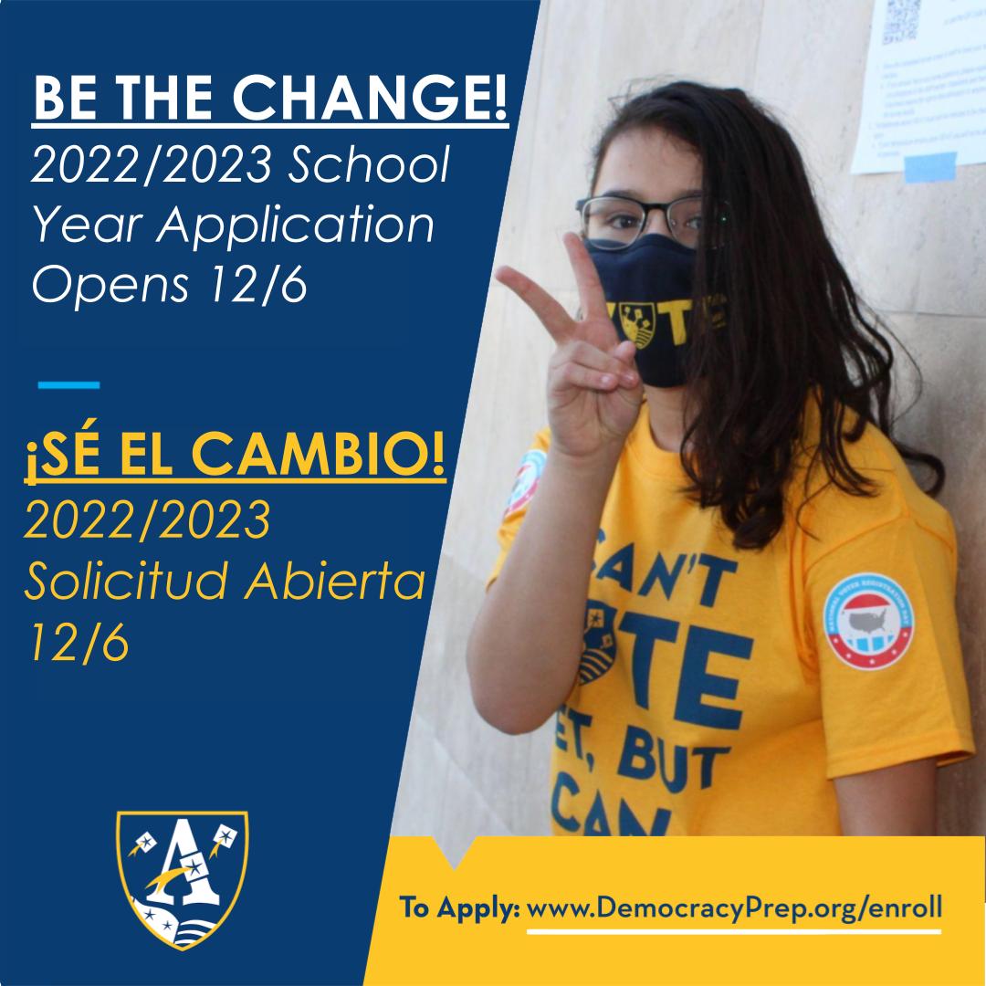 DPAgassiCampus's tweet photo. "Work Hard, Go to College, CHANGE the World."  2022/2023 School year applications open 12/6.  Come and learn what it means to be the CHANGE! https://t.co/zKMv1jtTBM