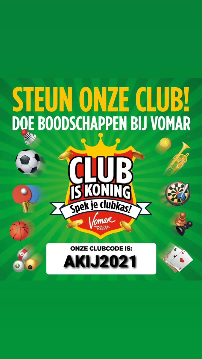 STEUN ONZE CLUB DOOR BOODSCHAPPEN TE DOEN BIJ VOMAR

Spek eenvoudig én geheel kosteloos onze clubkas door boodschappen te doen bij Vomar: dit kan nu heel eenvoudig met Club is Koning. Meld je aan onze clubcode is AKIJ2021