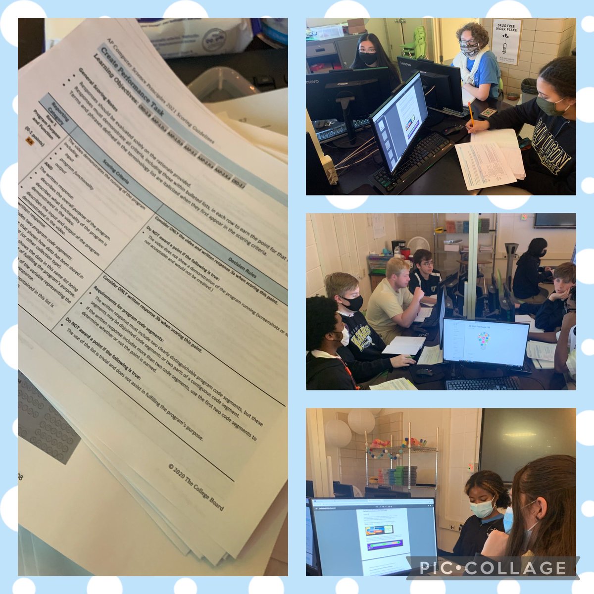 heymrscoach's tweet photo. My favorite all time teaching day of every term. #APCSP students are scoring β¦@CollegeBoardβ© sample Create PTs. #Room112 is filled with discussions of function, complexity, iteration, parameter, conditional, test cases and more! #ilovemyjobtoday #applyYourKnowledge https://t.co/kXvyLZtXIG