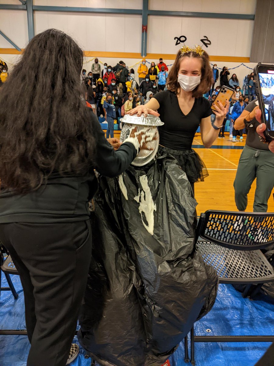 FoxboroughRCS's tweet photo. #FalconPride all around! 
A few of our @FoxboroughRCS  High School teachers &amp; staff - along with Mr. Cournoyer and @LuisSoriaFRCS  agreed to being pied during this afternoon's pep rally! 🥧 It's been a great Spirit Week at the High School! #WeAreFRCS @FRCS2022 https://t.co/ZoLDWzBJuf