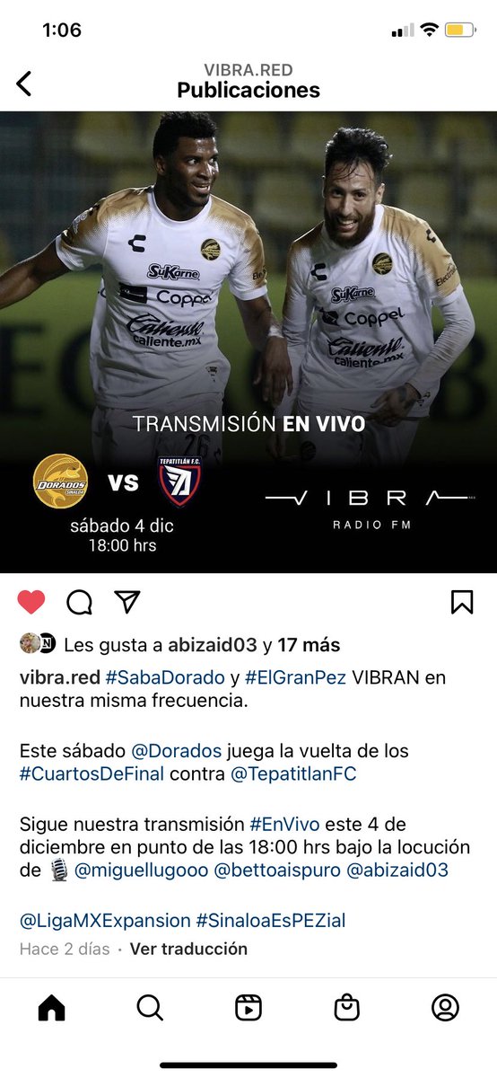 bettoaispuro's tweet photo. No se pierdan mañana en punto de las  6 de la tarde  en todo sinaloa por vibra radio el juego de vuelta de cuartos de final será un placer volver a la que fue mi casa por casi 15 años y analizar junto con @abizaidTVP @_MiguelLugo @noticieristas @Noticierista @Dorados https://t.co/OJvKxlqtof