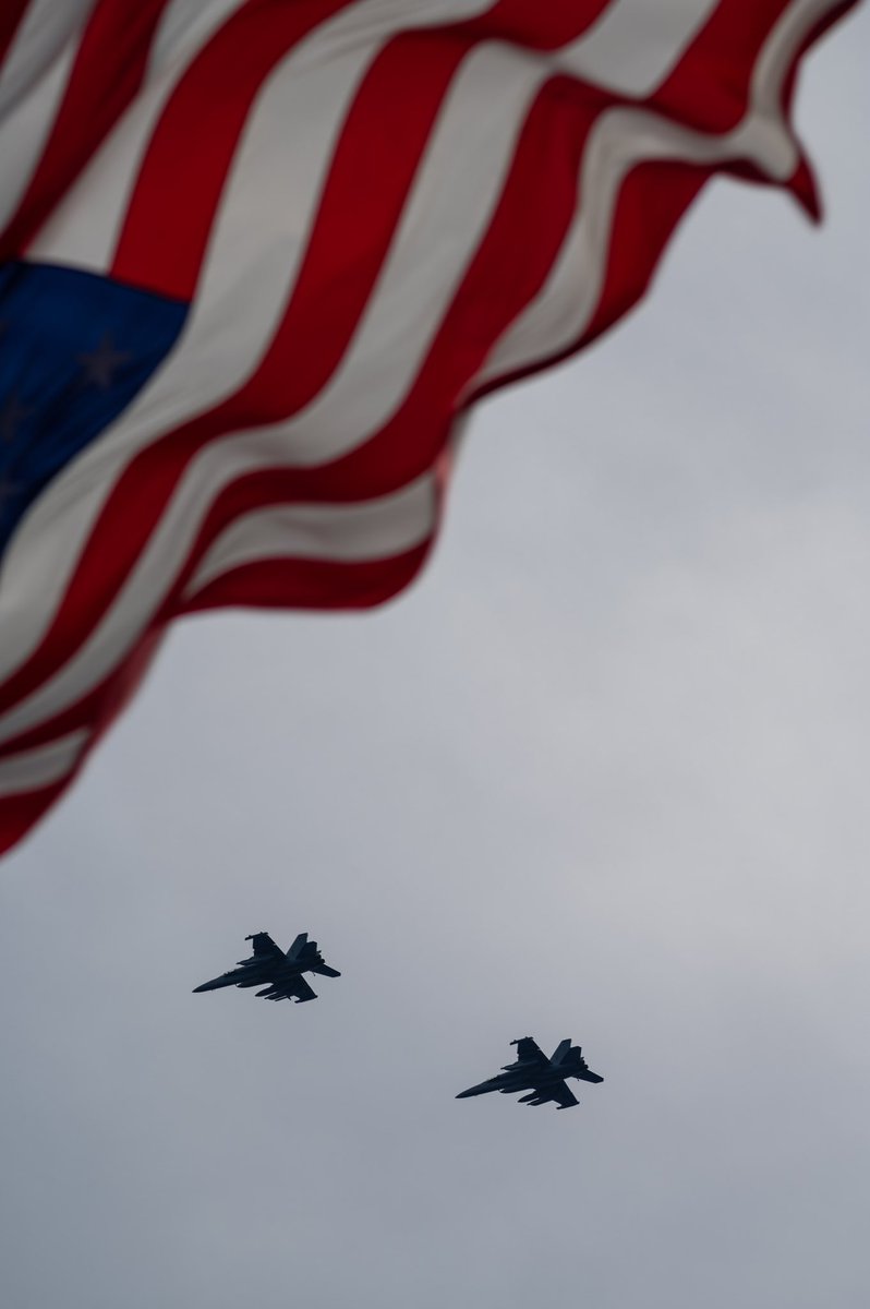 Two EA-18G Growlers, assigned to #VAQ136, fly over #CVN70 during #ANNUALEX2021. #Mighty70 #ForgedByTheSea #FreeandOpenIndoPacific