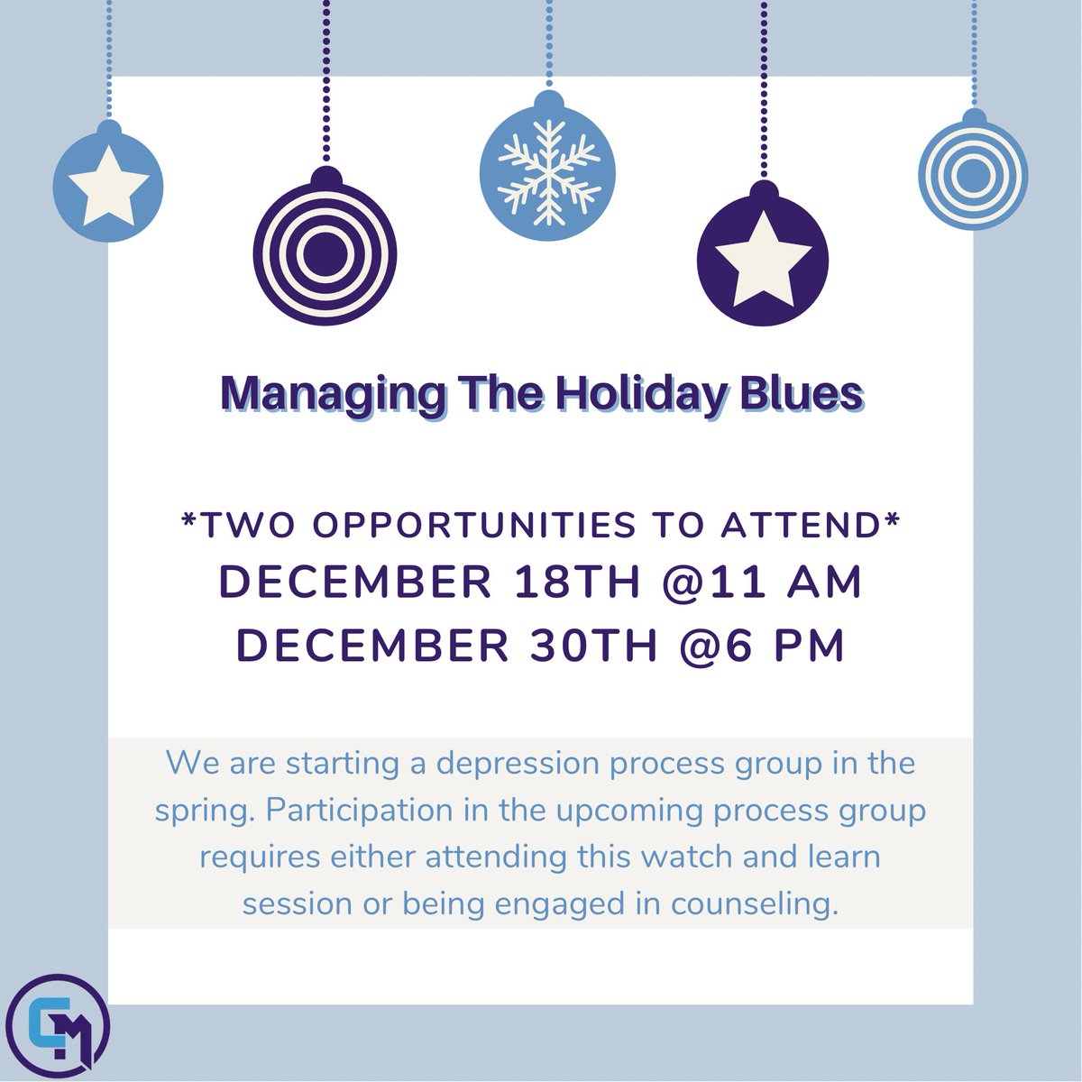 CollabMeans's tweet photo. Come learn tips, tricks, and techniques to help manage the emotions that make the holidays challenging. There will be two opportunities to attend this virtual watch and learn! Registration and information on how to pay is located at https://t.co/uRVpJx85Ea https://t.co/mxEKQEUCJK