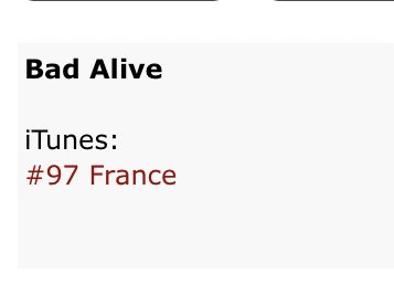 WayZenNiStream's tweet photo. [3/12/21 : 14:05AM EDT] - iTunes Song Chart

Bad Alive
▫️No.97 France

#웨이션브이 #WayV #WeiShenV #威神V @WayV_official #BadAlive https://t.co/FSX35MT5gG
