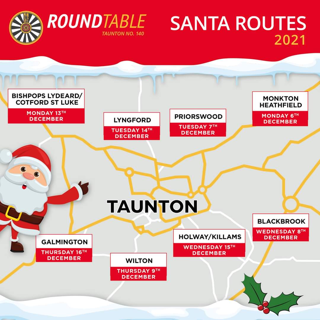 TauntonRT140's tweet photo. Santa and his elves are back in Taunton to spread festive cheer 

You can track Santa each night from 6pm on this link https://t.co/DpFUQzcqKu  

Thank you to our sponsors @NissanSouthWest,@ClarkeWillmott, @Summerfield_SW,@AG_LLP, @MW_Solicitors, @CooperAssociate, @ENGIEgroup https://t.co/8KZRoHHpCu