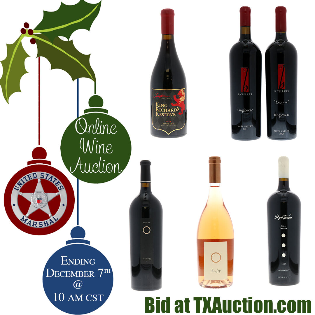 txauction's tweet photo. Online Wine Auction for the U.S. Marshals Service
Bidding Closes Tuesday, December 7th
View Lots: https://t.co/cLxG5GdxG6 https://t.co/ERMziAn52x