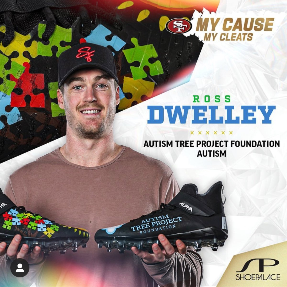 CoachBobbyJay's tweet photo. Love seeing @uofsandiego alum &amp; @49ers TE Ross Dwelley continuing to support the @AutismTree for #MyCauseMyCleats week

@USDFootball continues to have an amazing relationship with the Autism Tree Project

#WinningInTheCommunity https://t.co/nvkIQxpZOS