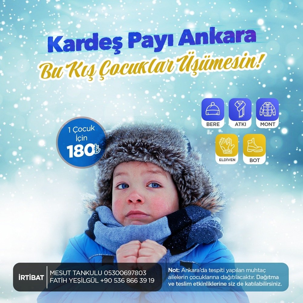 Bismillah!
Yeni Yardım Çağrımız Var!
Kıymetli kardeşlerim, malumunuz kış aylarındayız. Ankara’daki durumları tespit edilen 200 muhtaç ve yetim ağırlıklı çocuklarımıza sizlerden gelecek desteklerle "Kış Paketi" hediye etmeyi hedefliyorum. Lütfen siz de paylaşın!
#KardeşPayıAnkara