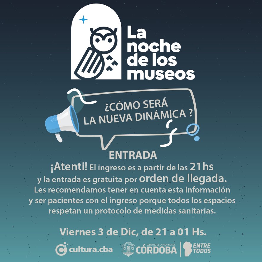 PalacioFerreyra's tweet photo. #NocheMuseosCba
Hoy de 21 a 01 hs
Recorrido por las muestras + Taller de Arte Padre Lucchese + Intervenciones + música en vivo en #ParqueDelMuseo
#MuseosPúblicos #Córdoba
Te esperamos
Nos seguimos cuidando
@AgCbaCultura @Marianadelval1 @NoraBedano @JuanRamia
@rizziest https://t.co/Oja3V6nLJW