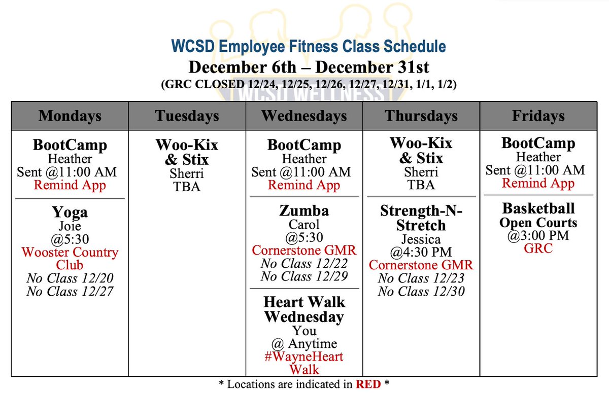 wstr_wellness's tweet photo. Zumba and Yoga are back on the December WCSD Staff Fitness Calendar - For full class details and locations go to our website: https://t.co/Tlfhl2EiHK https://t.co/PqMgVlI1qI