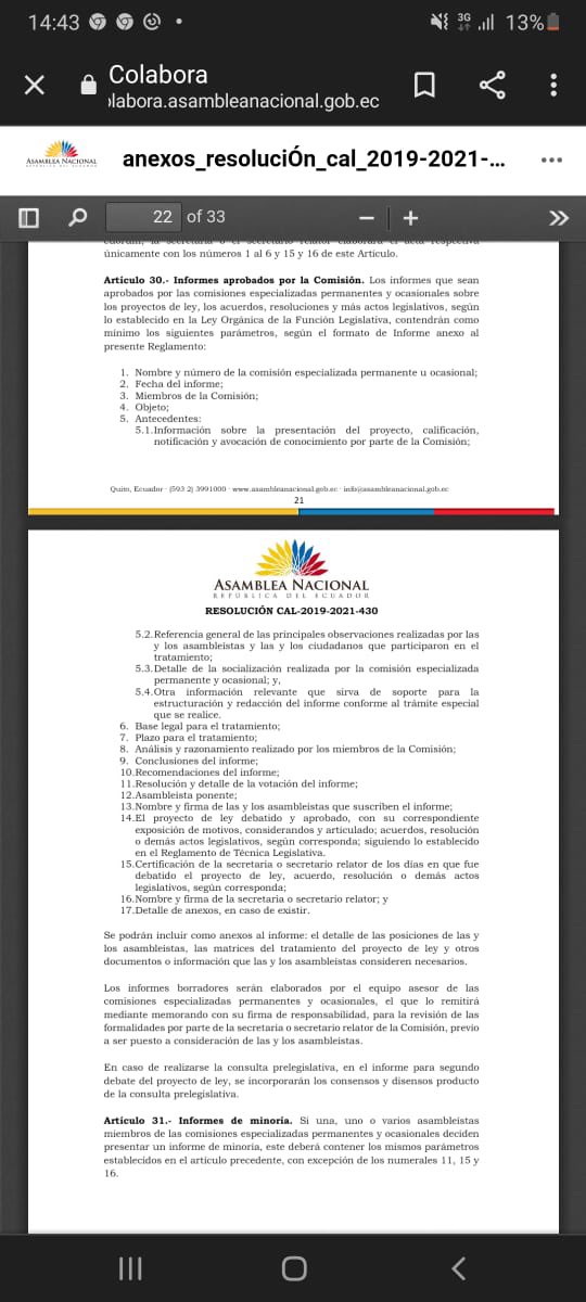 El proyecto de ley de interrupción del embarazo que aprobó la comisión de justicia violo el art30,14 del reglamento de las comisiones de la asamblea nacional porque nunca se debatió el informe de este proyecto. Además que se ha omitido los aportes de varios profesiones provida.