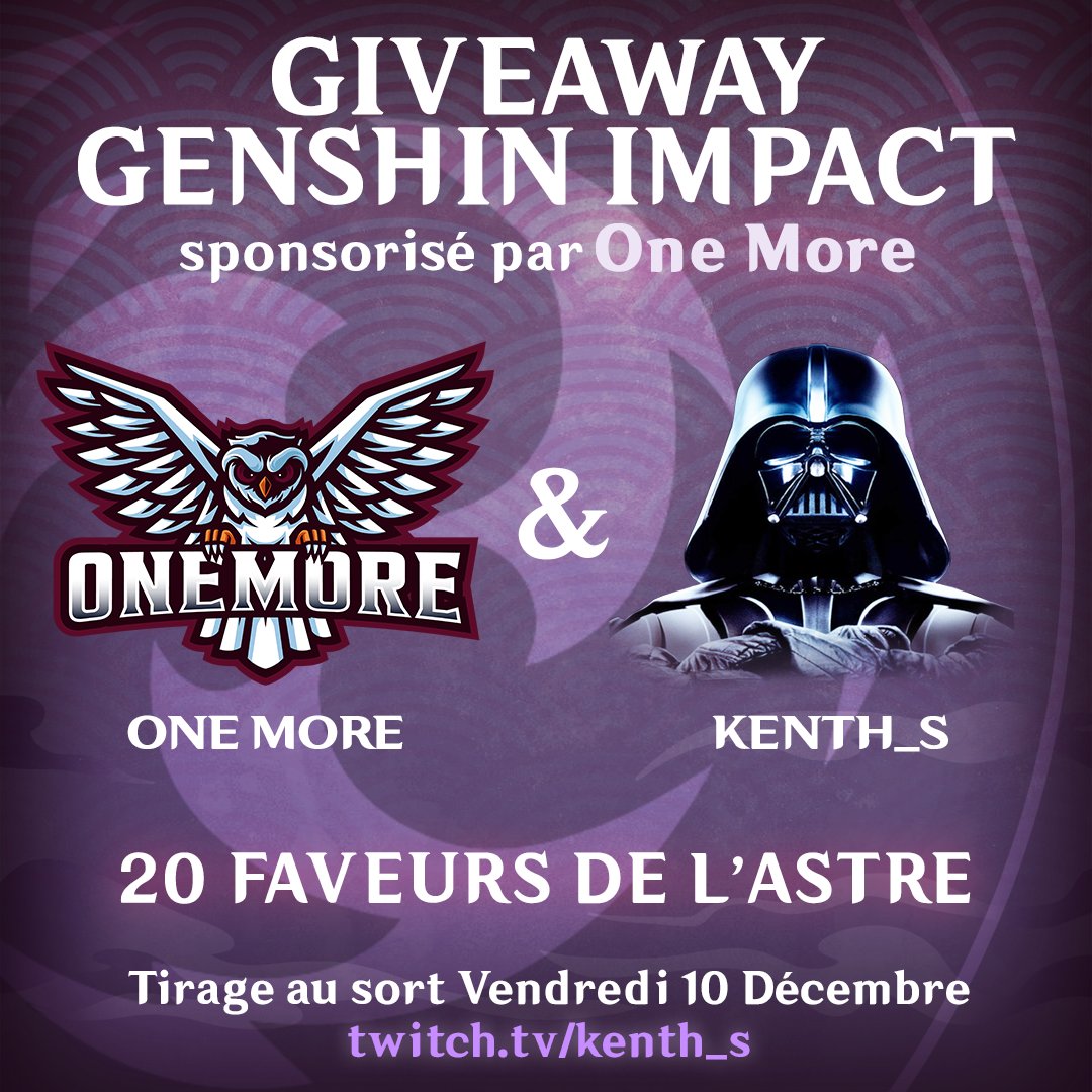 OneMore_esports's tweet photo. With our Content Creator @Kenth__s , we are hosting a Genshin Impact giveaway to give back to his community.
Avec notre créateur de contenu @Kenth__s , nous organisons un giveaway Genshin Impact pour remercier sa communauté.
#Giveaway #GenshinImpact 

https://t.co/IGjStpaPeN https://t.co/kHy90HZkT4