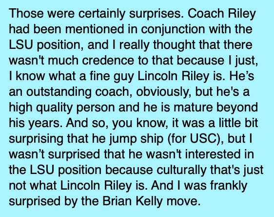 RossDellenger's tweet photo. Big 12 commissioner Bob Bowlsby was asked on Sirius/XM about the Lincoln Riley and Brian Kelly moves and, woooo, he had an interesting take on the Riley-#LSU rumors... https://t.co/7IwqtQdeLb