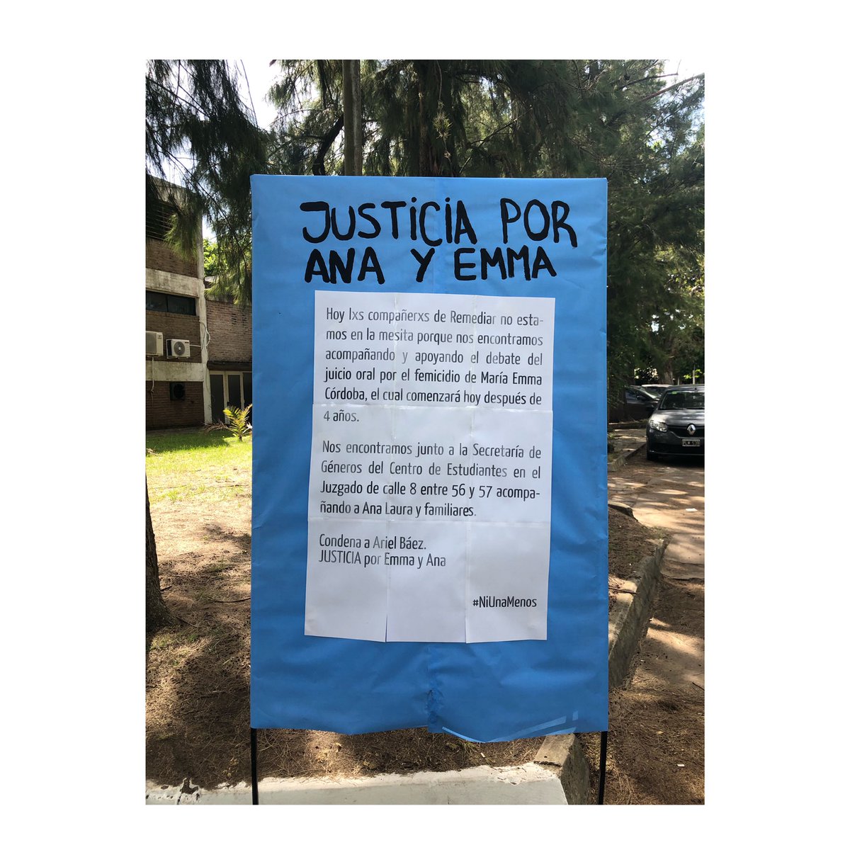 RemediarUNLP's tweet photo. Hoy comenzó el juicio oral por el Femicidio y tentativa de Femicidio de nuestras compañeras María Emma y Ana Laura.

A 4 años del hecho que a todxs lxs que caminamos los pasillos la FCM nos atravesó por completo, hoy estamos cerca de poder gritar JUSTICIA.

#NiUnaMenos https://t.co/CtfgCSSFu9