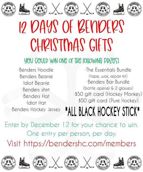 BendersHc's tweet photo. Register now for your chance to win!! Get an extra entry for sharing this post, and another for tagging 5 friends! #benders #christmasgifts https://t.co/krGcuGvXeV