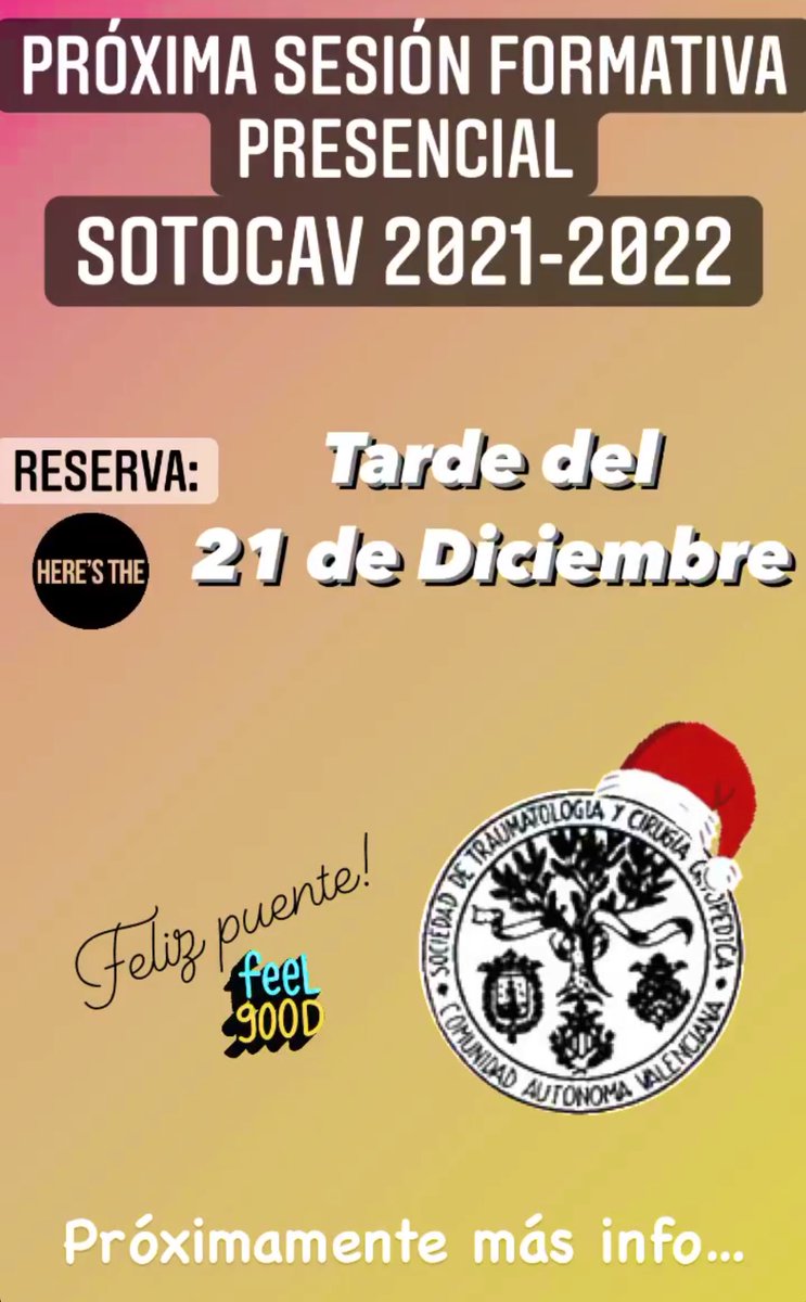 SOTOCAV_oficial's tweet photo. 📅 21 de Diciembre. 
✳️ Segunda Sesión Formativa Presencial.
👉🏻 SOTOCAV 2021-2022. 
🎅🏻 Más información próximamente. https://t.co/uCmXcLIrXw